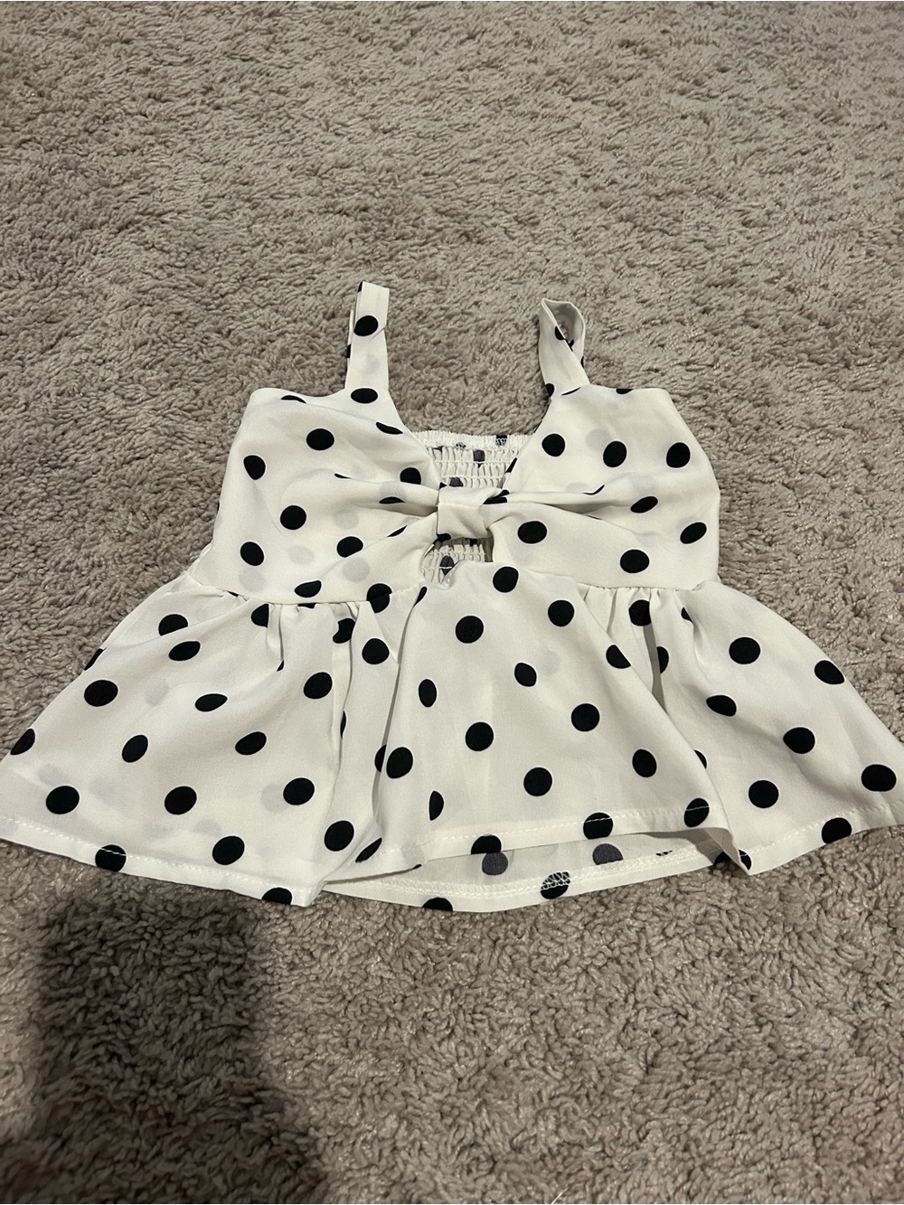 Polka Dot Bow-Front Girls' Tank Top - White with Black Dots